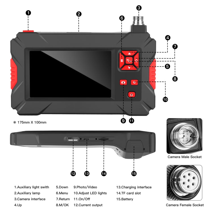 P30 8mm 1080P IP68 Impermeable Pantalla de 4.3 pulgadas Cámara dual Endoscopio digital, 1m Snake Tube, 3m Snake Tube, 5m Snake Tube