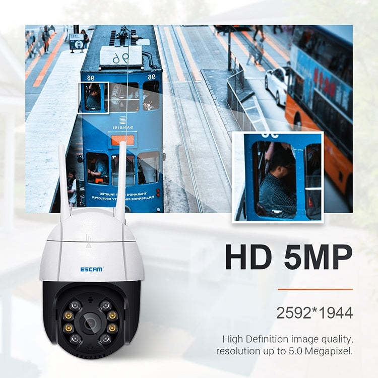ESCAM QF518 Cámara IP WiFi inteligente de 5MP, compatible con detección de humanos AI / seguimiento automático / visión nocturna de doble luz / almacenamiento en la nube / audio bidireccional / tarjeta TF, EU Plug, US Plug, UK Plug, AU Plug