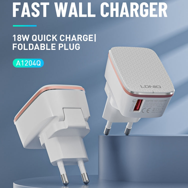 Cargador rápido USB LDNIO A1204Q QC3.0 de 18 W con cable USB a 8 pines de 1 m, EU Plug, UK Plug, US Plug