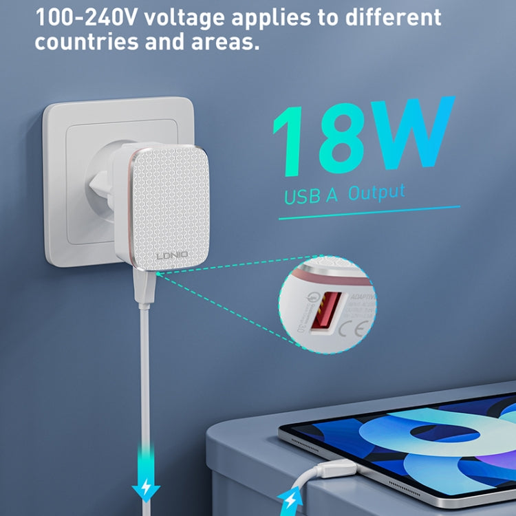 Cargador rápido USB LDNIO A1204Q QC3.0 de 18 W con cable USB a 8 pines de 1 m, EU Plug, UK Plug, US Plug