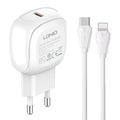 Cargador rápido LDNIO A1206C PD27W USB-C / Type-C con cable de 8 pines de 1 m, EU Plug