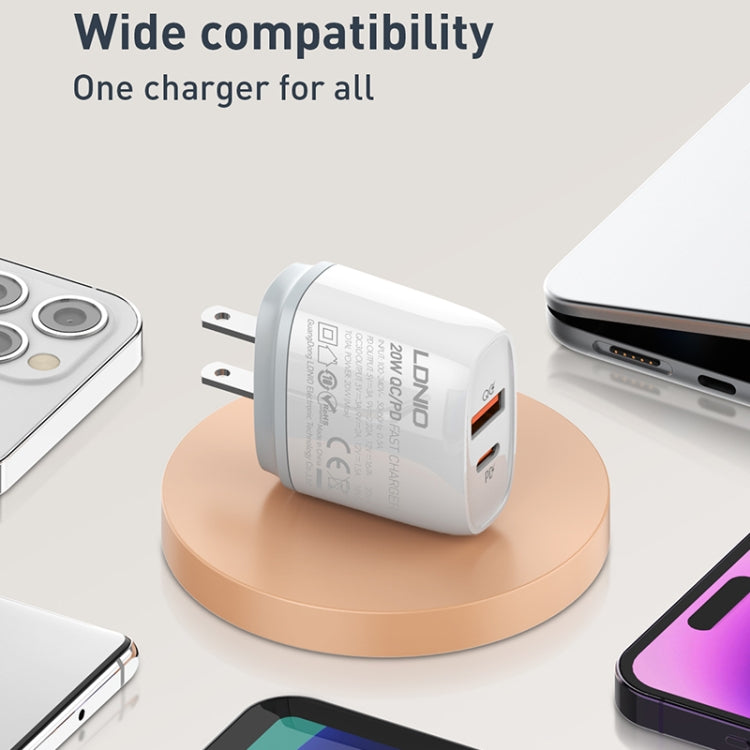 Cargador rápido USB + tipo C LDNIO Q229 QC3.0/PD20W con cable USB a 8 pines de 1 m, EU Plug, UK Plug, US Plug
