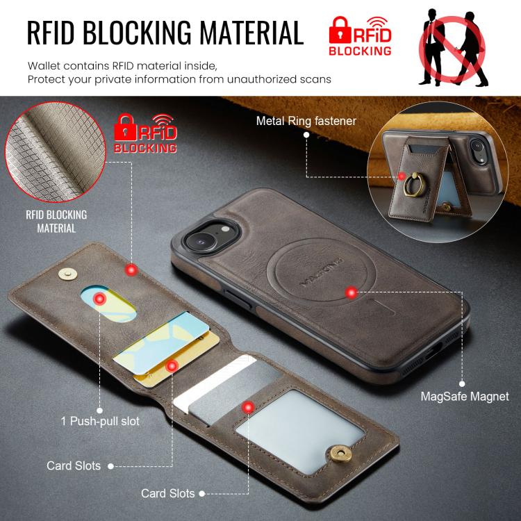 Funda para teléfono con tapa trasera RFID y billetera desmontable MagSafe DG.MING K1, For iPhone 17e / 16e, For iPhone 17 Pro Max, For iPhone 17 Pro, For iPhone 17, For iPhone Air, For iPhone 16 Pro Max, For iPhone 16 Pro, For iPhone 16 Plus           ...