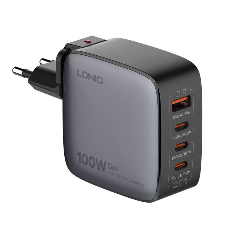 Cargador de interfaz USB+3 USB-C/Tipo C GaN de 100 W LDNIO Q408 con cable de datos USB-C/Tipo C a USB-C/Tipo C de 100 W, EU Plug, UK Plug, US Plug