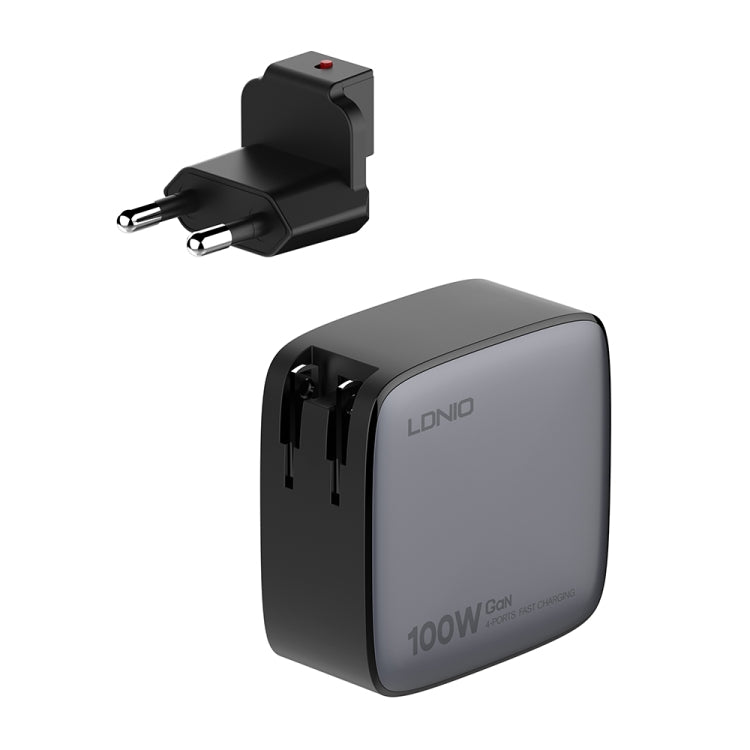 Cargador de interfaz USB+3 USB-C/Tipo C GaN de 100 W LDNIO Q408 con cable de datos USB-C/Tipo C a USB-C/Tipo C de 100 W, EU Plug, UK Plug, US Plug
