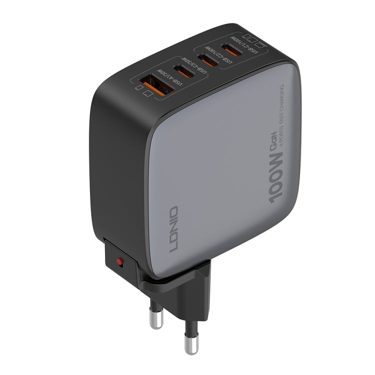 Cargador de interfaz USB+3 USB-C/Tipo C GaN de 100 W LDNIO Q408 con cable de datos USB-C/Tipo C a USB-C/Tipo C de 100 W, EU Plug, UK Plug, US Plug