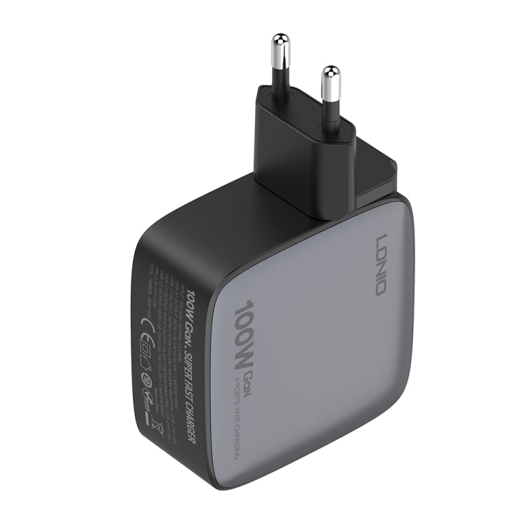 Cargador de interfaz USB+3 USB-C/Tipo C GaN de 100 W LDNIO Q408 con cable de datos USB-C/Tipo C a USB-C/Tipo C de 100 W, EU Plug, UK Plug, US Plug
