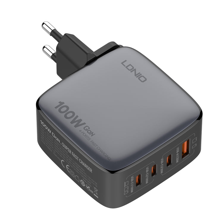 Cargador de interfaz USB+3 USB-C/Tipo C GaN de 100 W LDNIO Q408 con cable de datos USB-C/Tipo C a USB-C/Tipo C de 100 W, EU Plug, UK Plug, US Plug