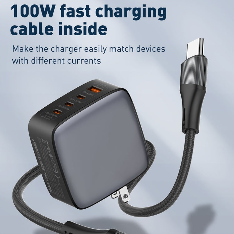 Cargador de interfaz USB+3 USB-C/Tipo C GaN de 100 W LDNIO Q408 con cable de datos USB-C/Tipo C a USB-C/Tipo C de 100 W, EU Plug, UK Plug, US Plug