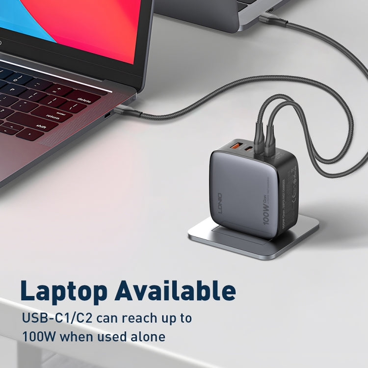 Cargador de interfaz USB+3 USB-C/Tipo C GaN de 100 W LDNIO Q408 con cable de datos USB-C/Tipo C a USB-C/Tipo C de 100 W, EU Plug, UK Plug, US Plug