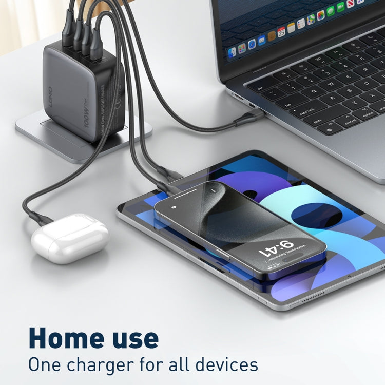 Cargador de interfaz USB+3 USB-C/Tipo C GaN de 100 W LDNIO Q408 con cable de datos USB-C/Tipo C a USB-C/Tipo C de 100 W, EU Plug, UK Plug, US Plug