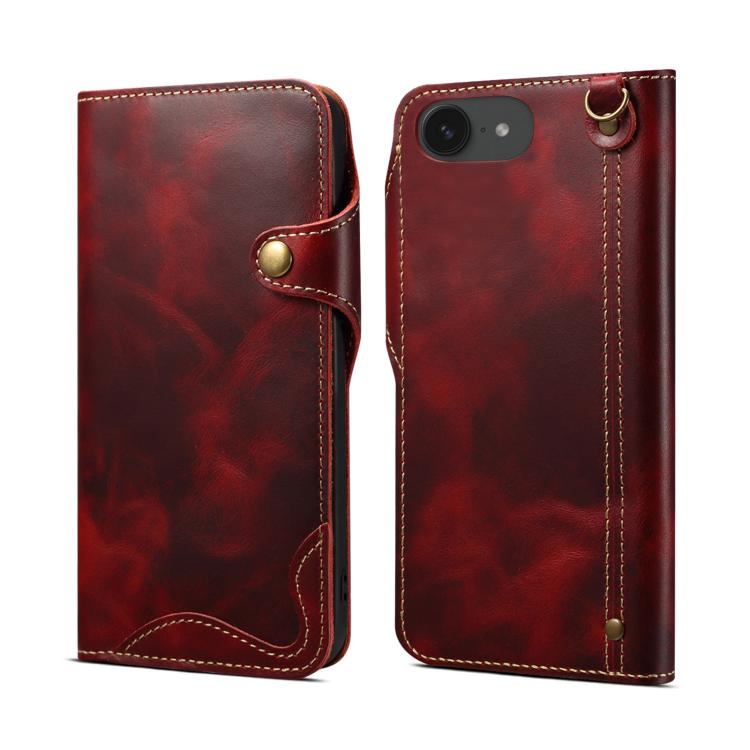 Estuche de cuero genuino con botón magnético y cera de aceite Denior B01 de piel de vaca, For iPhone 17e / 16e, For iPhone 16 Pro Max, For iPhone 16 Pro, For iPhone 16 Plus, For iPhone 16