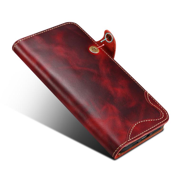 Estuche de cuero genuino con botón magnético y cera de aceite Denior B01 de piel de vaca, For iPhone 17e / 16e, For iPhone 16 Pro Max, For iPhone 16 Pro, For iPhone 16 Plus, For iPhone 16