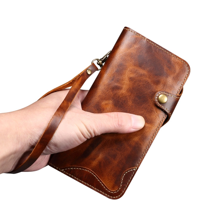 Estuche de cuero genuino con botón magnético y cera de aceite Denior B01 de piel de vaca, For iPhone 17e / 16e, For iPhone 16 Pro Max, For iPhone 16 Pro, For iPhone 16 Plus, For iPhone 16