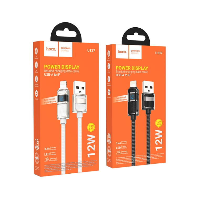 Cable de datos de carga USB a línea de 8 pines de 2,4 A con pantalla hoco U137, 1.2m