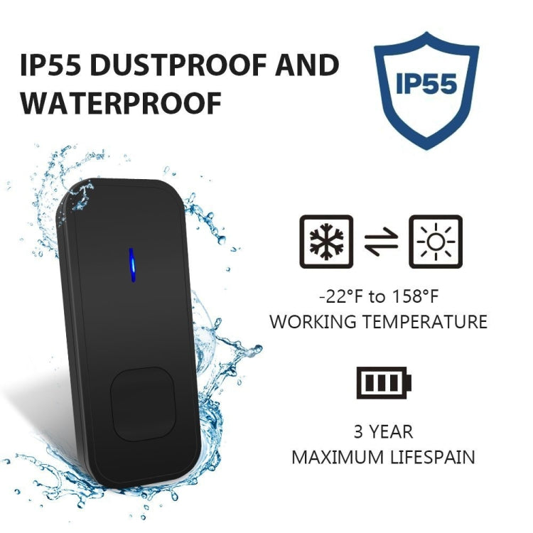 Timbre inalámbrico resistente al agua IP55 de 110 dB N15K-2T1-B, receptor x 1 y transmisor x 2, enchufe estadounidense, N15K-2T1-B