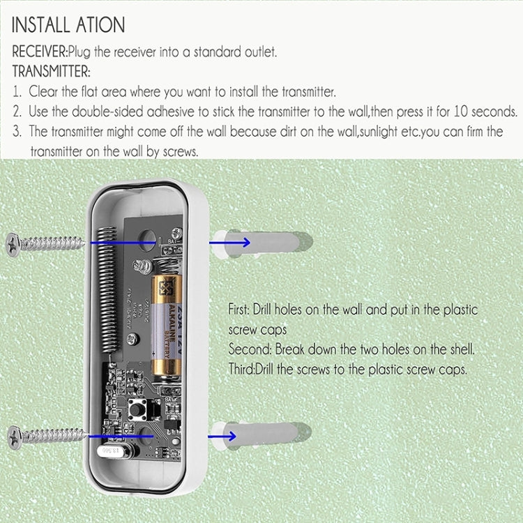 Timbre inalámbrico resistente al agua IP55 de 110 dB N15K-2T1-B, receptor x 1 y transmisor x 2, enchufe estadounidense, N15K-2T1-B