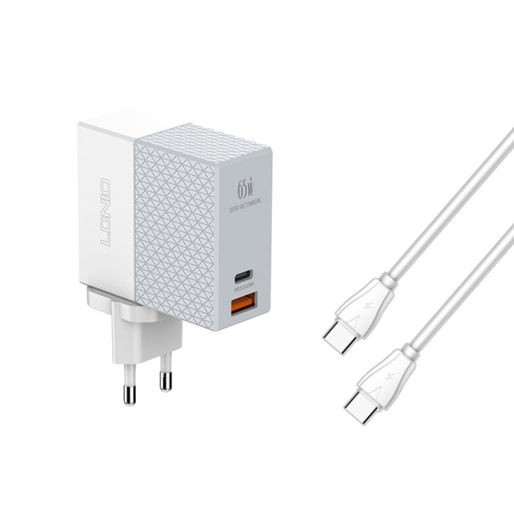 Cargador de viaje con adaptador de corriente USB LDNIO A2620C PD3.0 de 65 W y cable tipo C a tipo C, EU Plug, US Plug, UK Plug