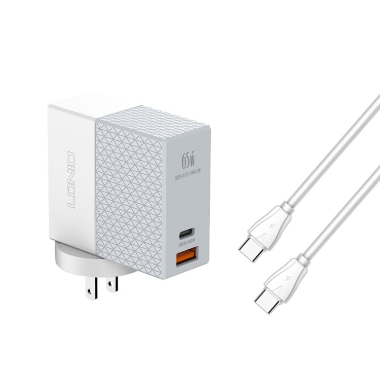 Cargador de viaje con adaptador de corriente USB LDNIO A2620C PD3.0 de 65 W y cable tipo C a tipo C, EU Plug, US Plug, UK Plug