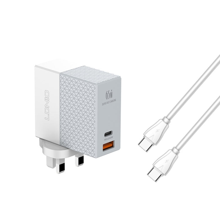 Cargador de viaje con adaptador de corriente USB LDNIO A2620C PD3.0 de 65 W y cable tipo C a tipo C, EU Plug, US Plug, UK Plug