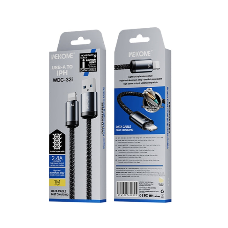 Cable de datos de carga rápida USB a 8 pines WK WDC-32i Raython Gen2 de 1 m y 2,4 A, WDC-32i