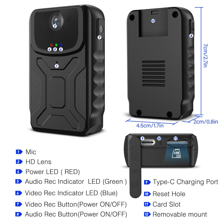 Minicámara portátil 860B 1080P con ángulo de visión amplio de 140 grados