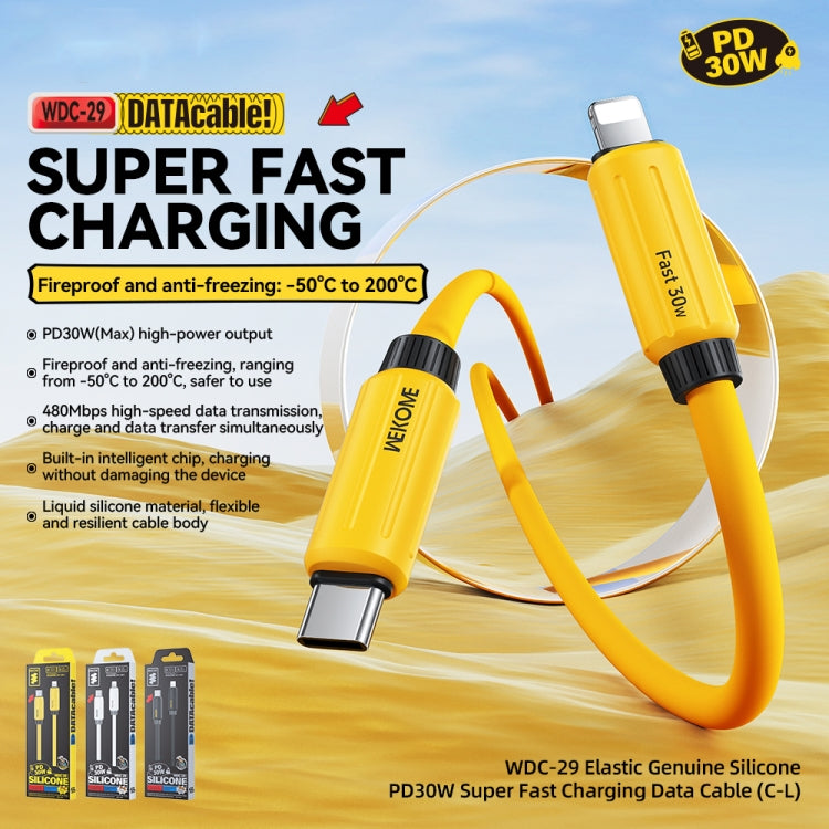 Cable de datos de carga rápida WK WDC-29 de silicona genuina elástica de 1 m PD30W tipo C a 8 pines, WDC-29
