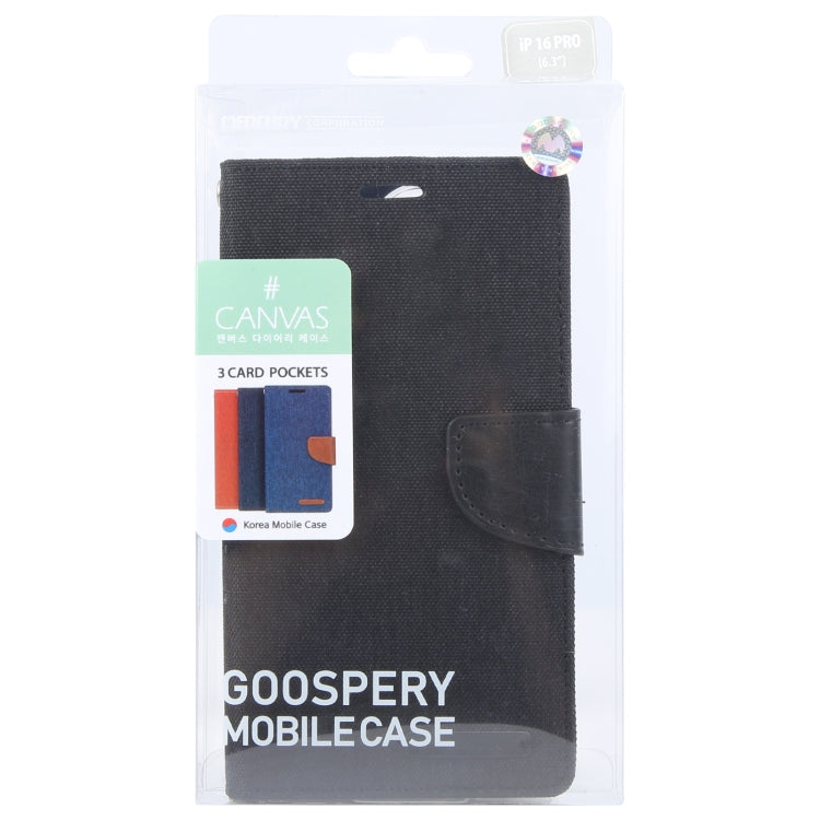 Funda para teléfono con tapa de cuero con textura de tela GOOSPERY CANVAS DIARY, For iPhone 16 Pro Max, For iPhone 16 Pro, For iPhone 16 Plus, For iPhone 16