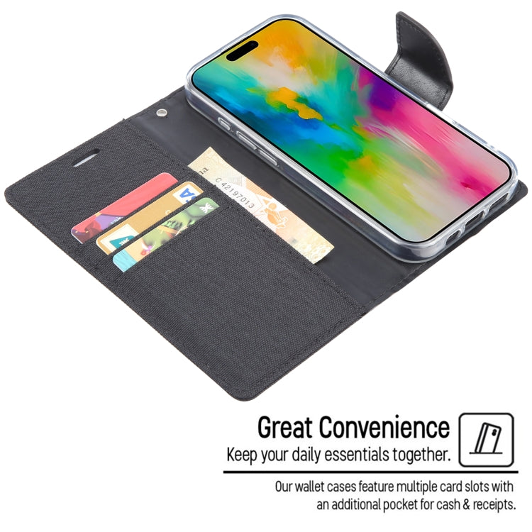 Funda para teléfono con tapa de cuero con textura de tela GOOSPERY CANVAS DIARY, For iPhone 16 Pro Max, For iPhone 16 Pro, For iPhone 16 Plus, For iPhone 16