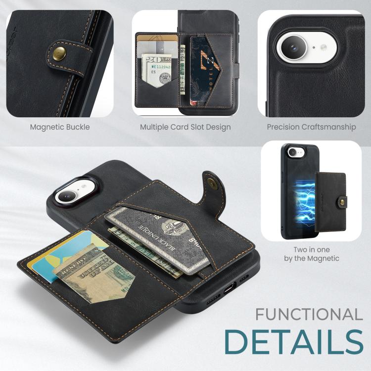 Funda para teléfono con billetera magnética desmontable estilo retro JEEHOOD J01, For iPhone 17e / 16e, For iPhone 17 Pro Max, For iPhone 17 Pro, For iPhone Air, For iPhone 16 Pro Max, For iPhone 16 Pro