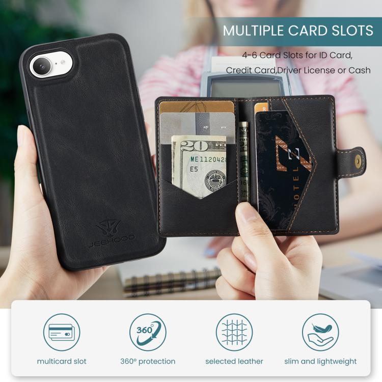 Funda para teléfono con billetera magnética desmontable estilo retro JEEHOOD J01, For iPhone 17e / 16e, For iPhone 17 Pro Max, For iPhone 17 Pro, For iPhone Air, For iPhone 16 Pro Max, For iPhone 16 Pro