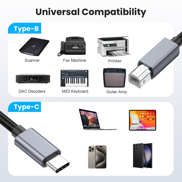 Cable adaptador de teclado MIDI para impresora BM USB-C/Tipo-C a USB-B, 0.5m, 1.8m, 3m