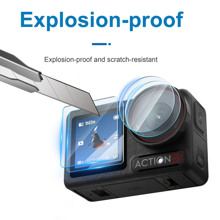 STARTRC 3 en 1 Protector de lente Pantalla delantera y trasera Películas de vidrio templado, For DJI Osmo Action 5 Pro