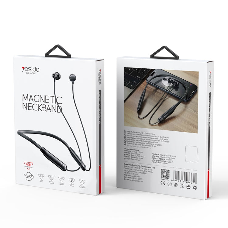 Auriculares inalámbricos con Bluetooth y banda para el cuello magnética Yesido YSP20, YSP20