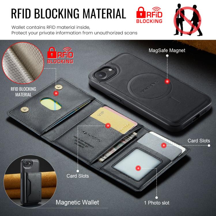 Estuche para teléfono desmontable con funda para tarjeta RFID MagSafe serie DG.MING MAGKING-K2, For iPhone 17e / 16e, For iPhone 17 Pro Max, For iPhone 17 Pro, For iPhone 17, For iPhone Air, For iPhone 16 Pro Max, For iPhone 16 Pro, For iPhone 16 Plus ...