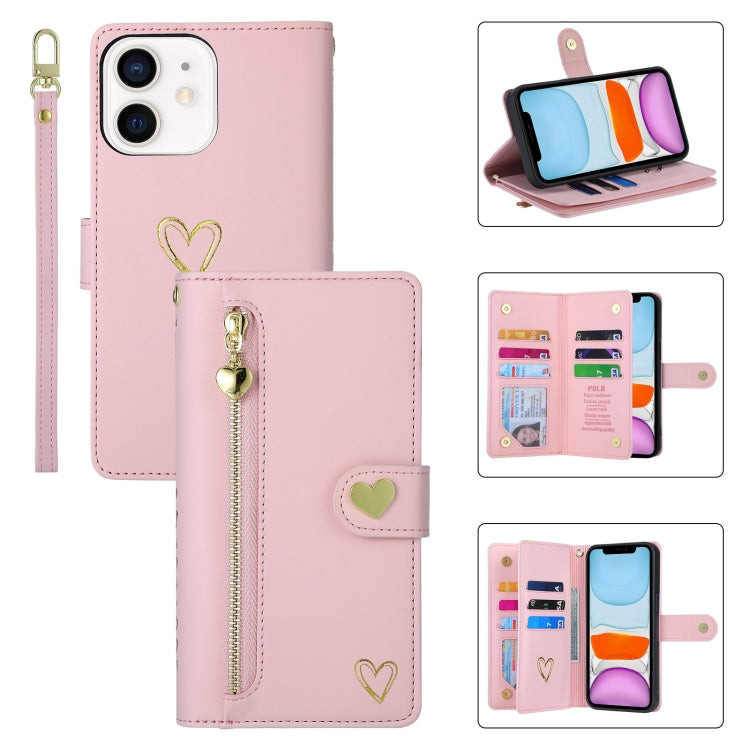 Funda de cuero para teléfono con cremallera y ranuras para varias tarjetas POLA Love, For iPhone 11