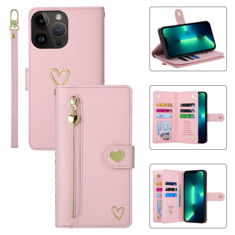 Funda de cuero para teléfono con cremallera y ranuras para varias tarjetas POLA Love, For iPhone 13 Pro Max, For iPhone 13 Pro, For iPhone 13, For iPhone 12, For iPhone 12 Pro Max, For iPhone 12 Pro, For iPhone 11 Pro Max, For iPhone 11 Pro