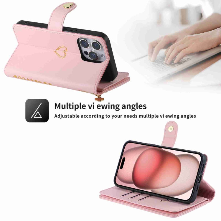 Funda de cuero para teléfono con cremallera y ranuras para varias tarjetas POLA Love, For iPhone 13 Pro Max, For iPhone 13 Pro, For iPhone 13, For iPhone 12, For iPhone 12 Pro Max, For iPhone 12 Pro, For iPhone 11 Pro Max, For iPhone 11 Pro