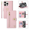 Funda de cuero para teléfono con cremallera y ranuras para varias tarjetas POLA Love, For iPhone 15 Pro Max, For iPhone 15 Pro, For iPhone 15 Plus, For iPhone 15, For iPhone 14 Plus, For iPhone 14, For iPhone 14 Pro, For iPhone 14 Pro Max