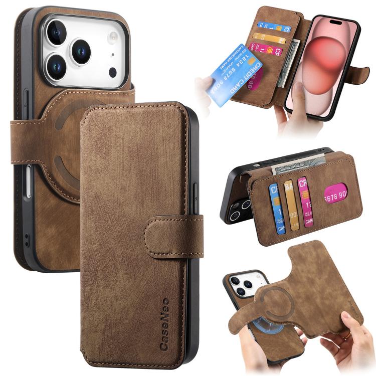 CaseNeo MagSafe RFID - Funda de cuero retro antirrobo para teléfono, For iPhone 17e / 16e, For iPhone 17 Pro Max, For iPhone 17 Pro, For iPhone 17, For iPhone Air, For iPhone 16 Pro Max, For iPhone 16 Pro, For iPhone 16 Plus