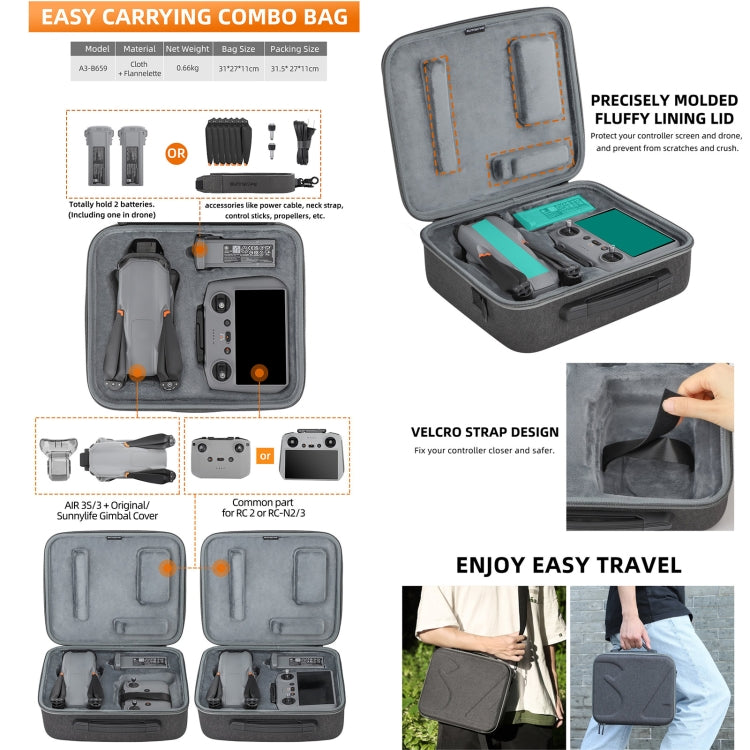 Estuche de transporte para DJI Air 3S/Air 3 Sunnylife, B657 For DJI RC 2 / 1 Control Bag, A3-B658 Drone Body Bag, A3-B659 Simplified Bag, A3-B660 Batteries Bag