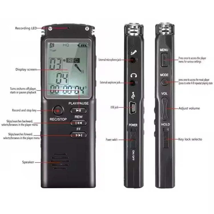 Grabadora de voz inteligente T60 HD con cancelación de ruido y reproductor MP3, T60