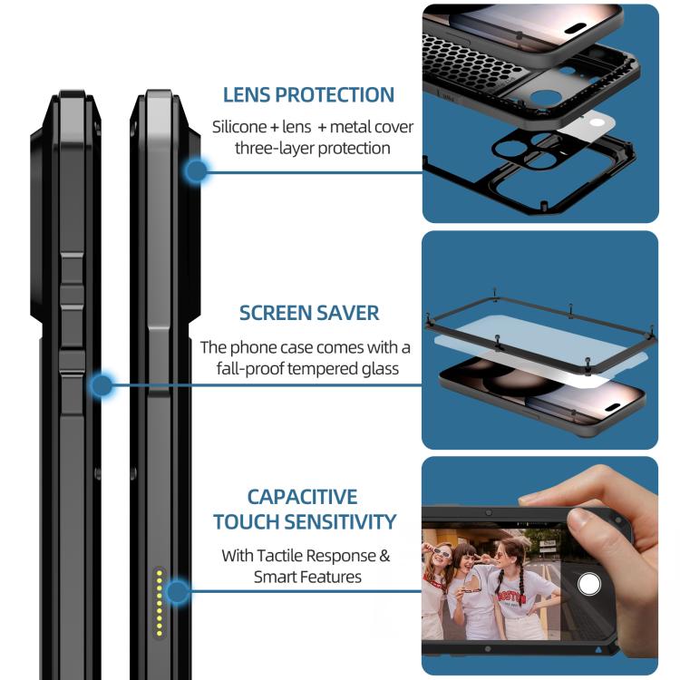 Funda metálica para teléfono con triple protección RedPepper, For iPhone 17 Pro Max, For iPhone 17 Pro, For iPhone 17, For iPhone Air, For iPhone 16 Pro Max, For iPhone 16 Pro, For iPhone 16 Plus, For iPhone 16