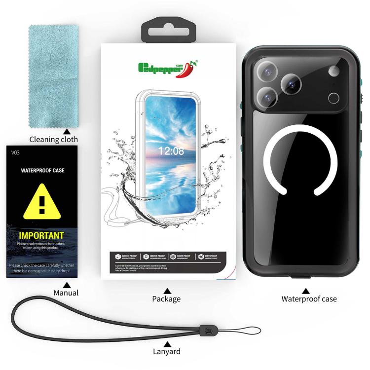 Funda para teléfono con protección MagSafe triple a prueba de agua IP68 con puntos transparentes de RedPepper, For iPhone 17 Pro Max, For iPhone 17 Pro, For iPhone 17, For iPhone Air, For iPhone 16 Pro Max, For iPhone 16 Pro, For iPhone 16 Plus        ...