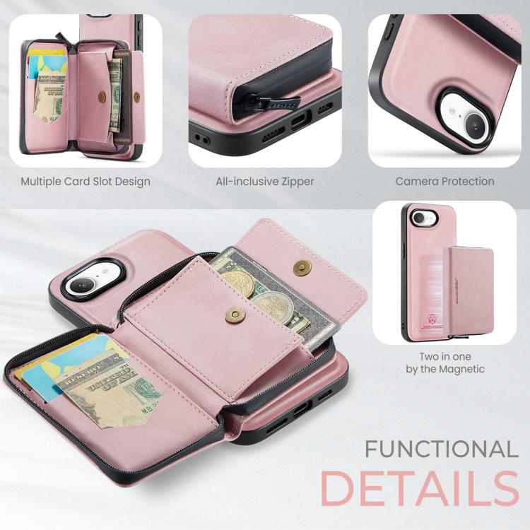 Funda de cuero para teléfono con tapa horizontal y cremallera magnética JEEHOOD J02, For iPhone 17e / 16e, For iPhone 17 Pro Max, For iPhone 17 Pro, For iPhone Air, For iPhone 16 Plus, For iPhone 16