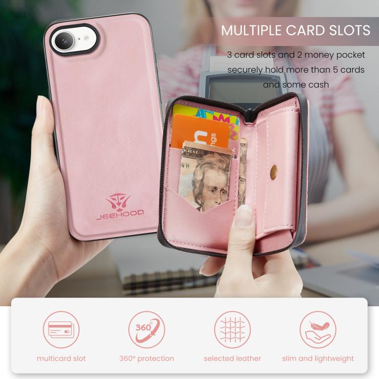 Funda de cuero para teléfono con tapa horizontal y cremallera magnética JEEHOOD J02, For iPhone 17e / 16e, For iPhone 17 Pro Max, For iPhone 17 Pro, For iPhone Air, For iPhone 16 Plus, For iPhone 16