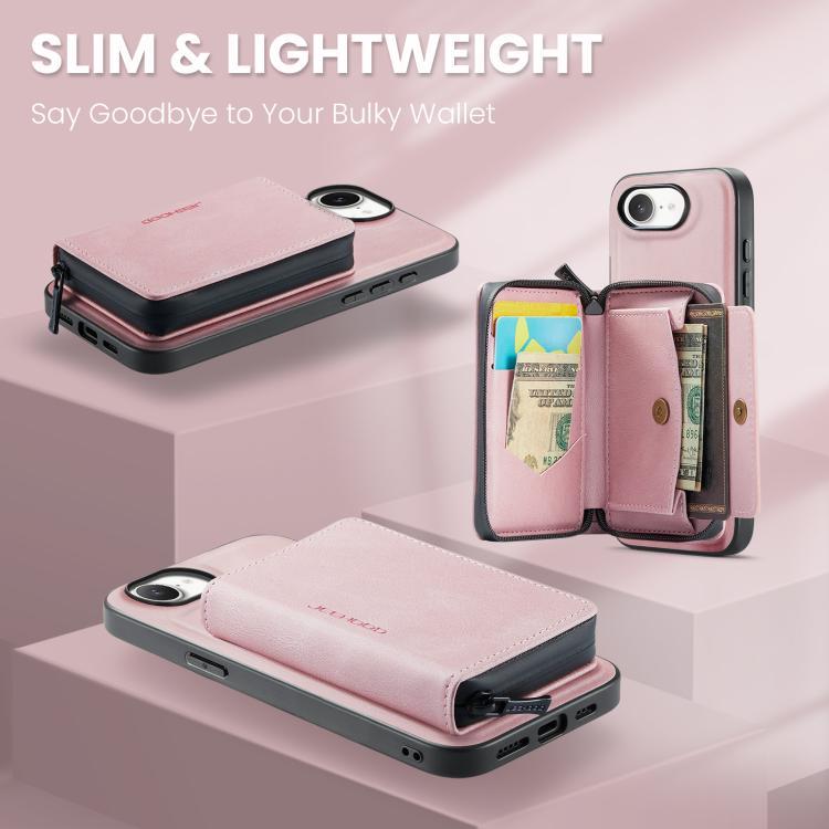 Funda de cuero para teléfono con tapa horizontal y cremallera magnética JEEHOOD J02, For iPhone 17e / 16e, For iPhone 17 Pro Max, For iPhone 17 Pro, For iPhone Air, For iPhone 16 Plus, For iPhone 16