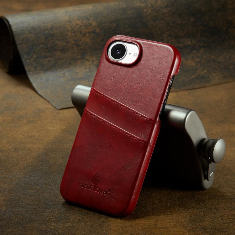 Funda para teléfono de cuero sintético con ranuras para tarjetas y textura de cera al óleo retro Fierre Shann, For iPhone 17e / 16e, For iPhone 17 Pro Max, For iPhone 17 Pro, For iPhone 17, For iPhone Air, For iPhone 16 Pro Max, For iPhone 16 Pro      ...
