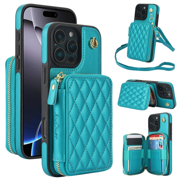 Cartera cruzada con cremallera AwQuer, funda para teléfono con parte trasera de cuero con forma de rombo, For iPhone 17 Pro Max, For iPhone 17 Pro, For iPhone 17, For iPhone Air, For iPhone 16 Pro Max, For iPhone 16 Pro