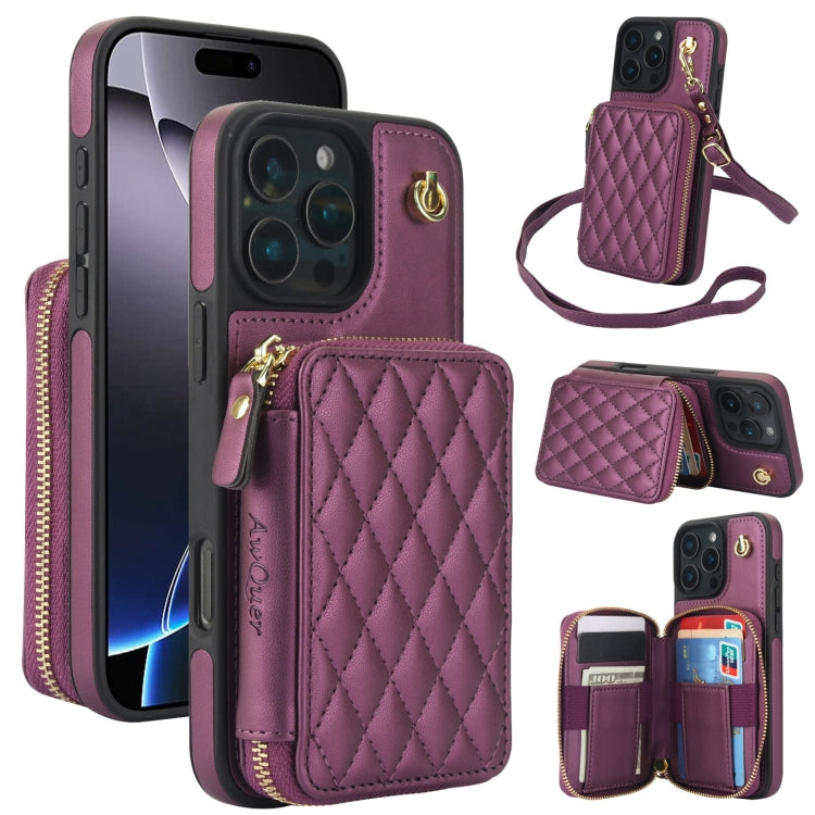 Cartera cruzada con cremallera AwQuer, funda para teléfono con parte trasera de cuero con forma de rombo, For iPhone 17 Pro Max, For iPhone 17 Pro, For iPhone 17, For iPhone Air, For iPhone 16 Pro Max, For iPhone 16 Pro